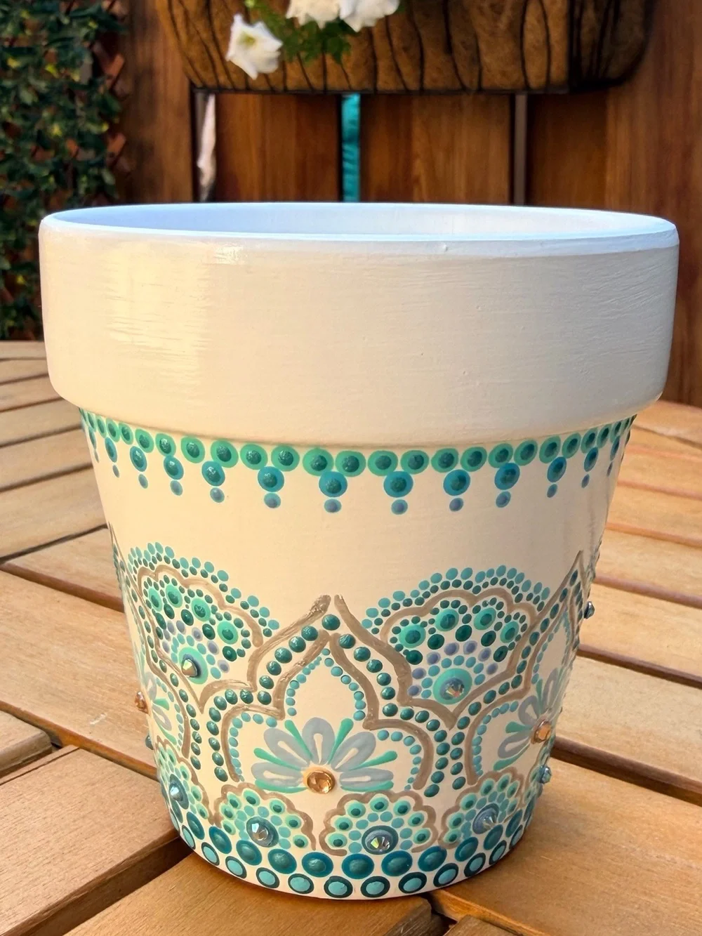 Hand Painted Dot Mandala Clay Pot 4